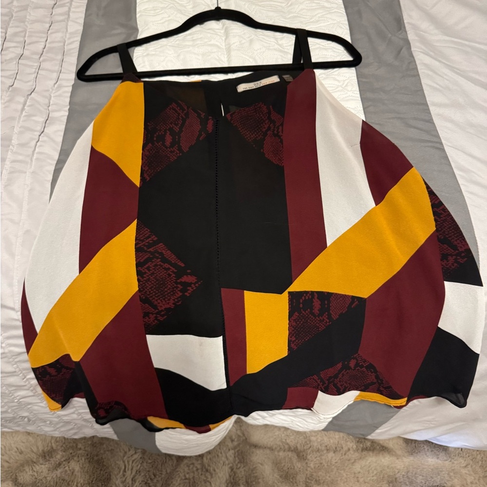 Dex Burgundy and Yellow Geometric Mini Skirt